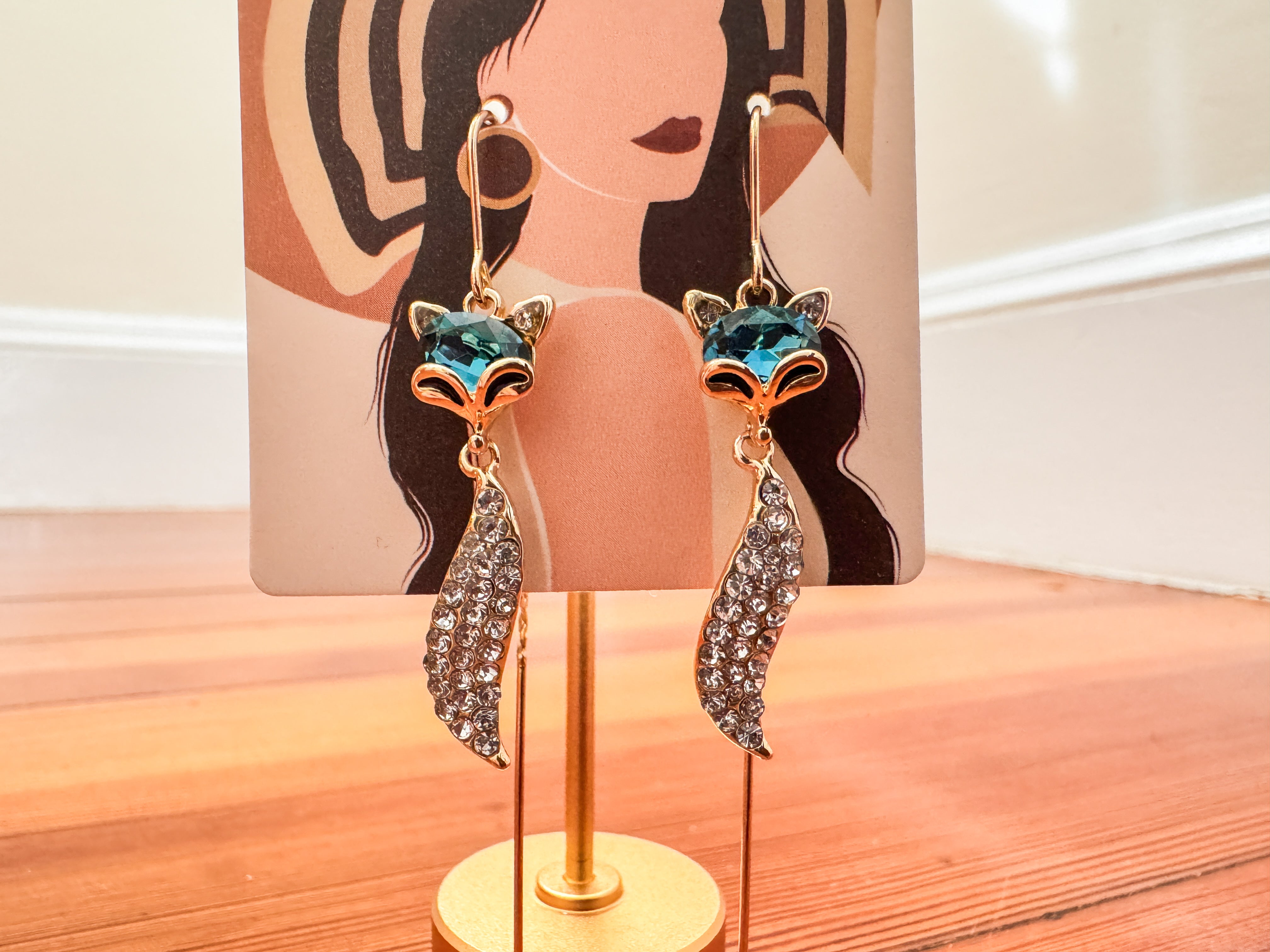 Blue Crystal Fox Earrings