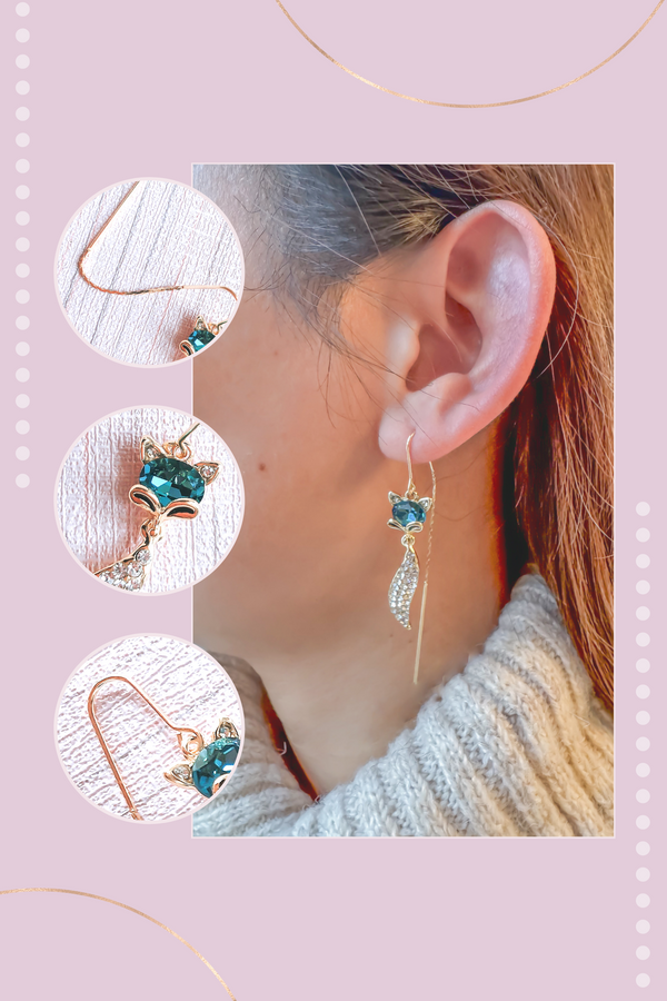 Blue Crystal Fox Earrings