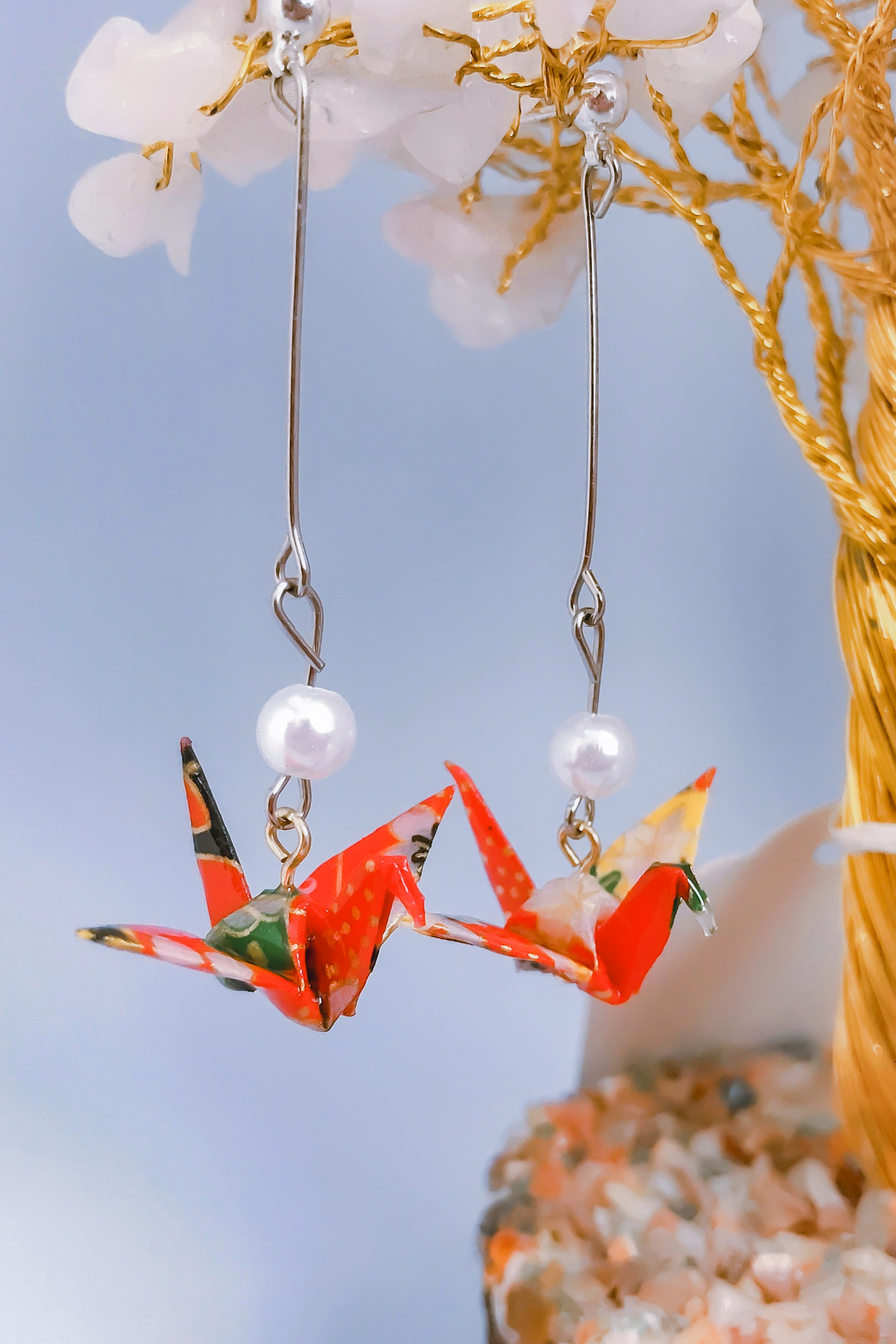 Origami Crane Drop Earrings